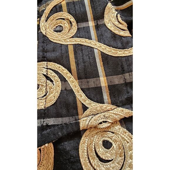 VTG 90s Giancarlo Ferrari‎ 100% Silk Top Black Gold Rope Embroidery Jacket Sm - Picture 6 of 7